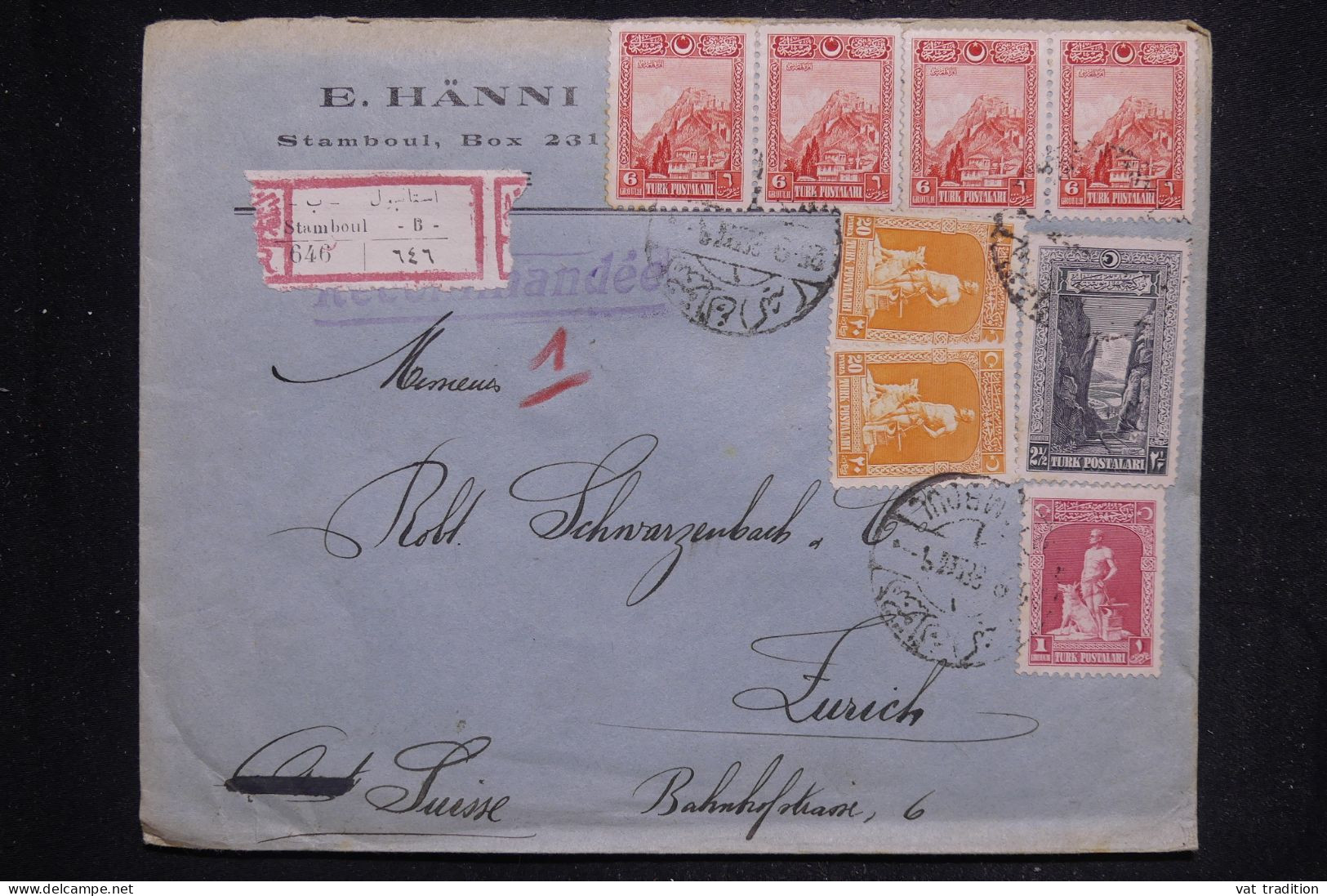 TURQUIE - Enveloppe En Recommandé De Istambul Pour La Suisse En 1928, Affranchissement Varié - L 144071 - Storia Postale