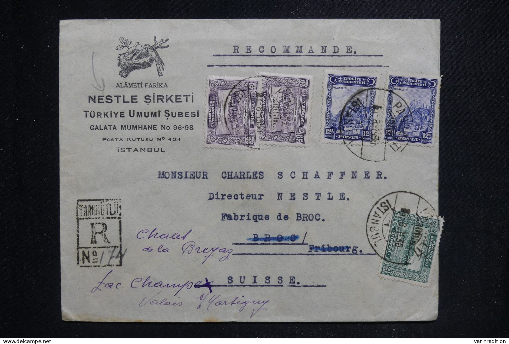 TURQUIE - Enveloppe Commerciale En Recommandé De  Istambul  Pour La Suisse En 1930 - L 144073 - Lettres & Documents