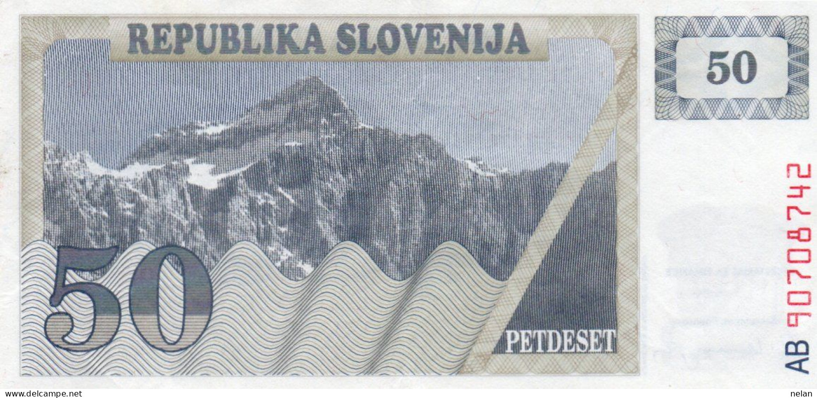 SLOVENIA 50 TOLARJEV 1990 P-5a  XF PREFIX AB - Slovénie
