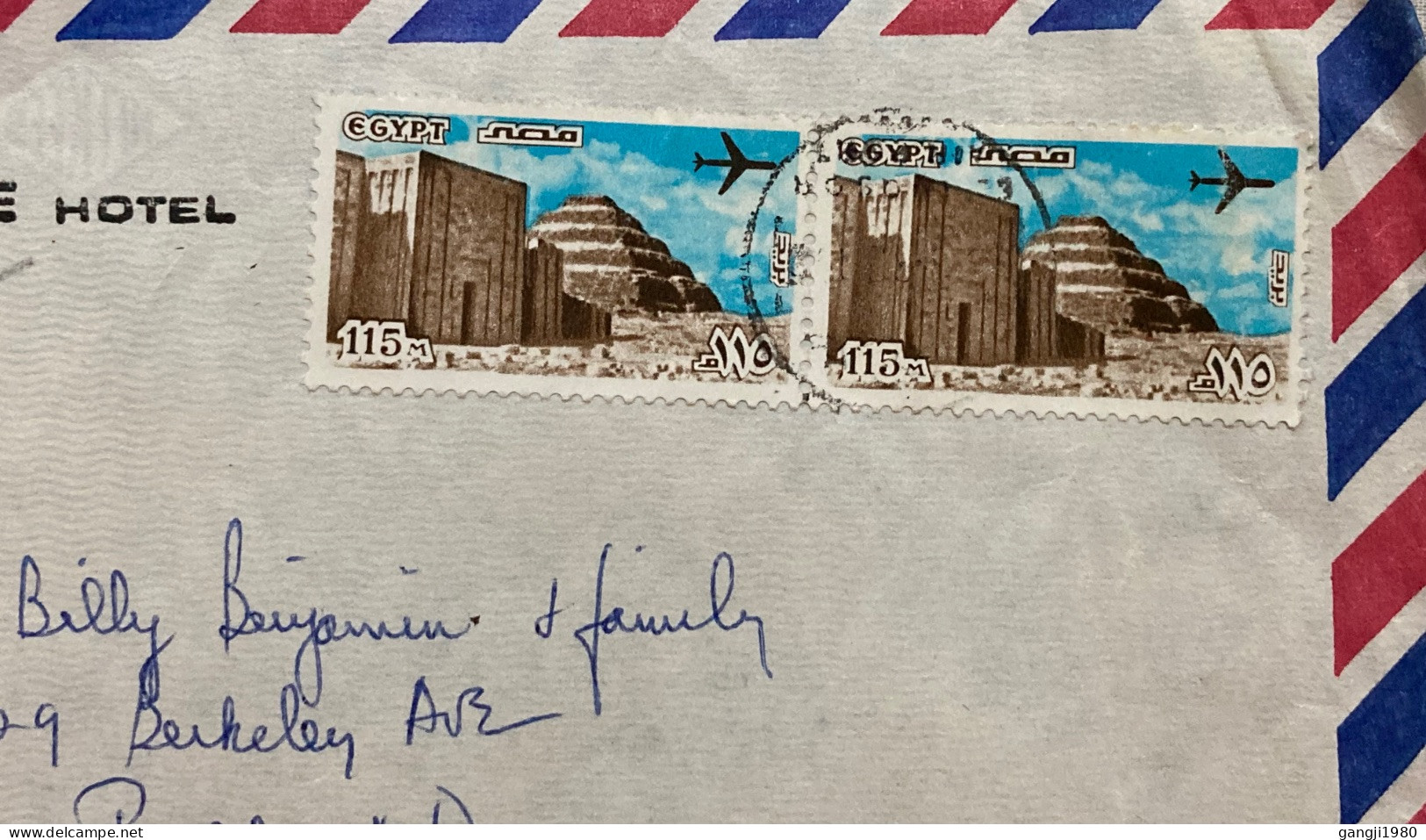 EGYPT 1980, COVER USED TO USA, NEW WINTER PALACE HOTEL, LUXOR, 2 STAMP, PYRAMID, AEROPLANE, ARCHELOGY, BUILDING, HERITAG - Brieven En Documenten