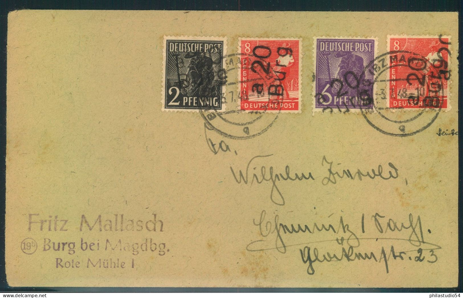 1948, BETIRKSHANSTEMPEL "20 Burg", 4 Wetze Auf Fernbrief - Otros & Sin Clasificación