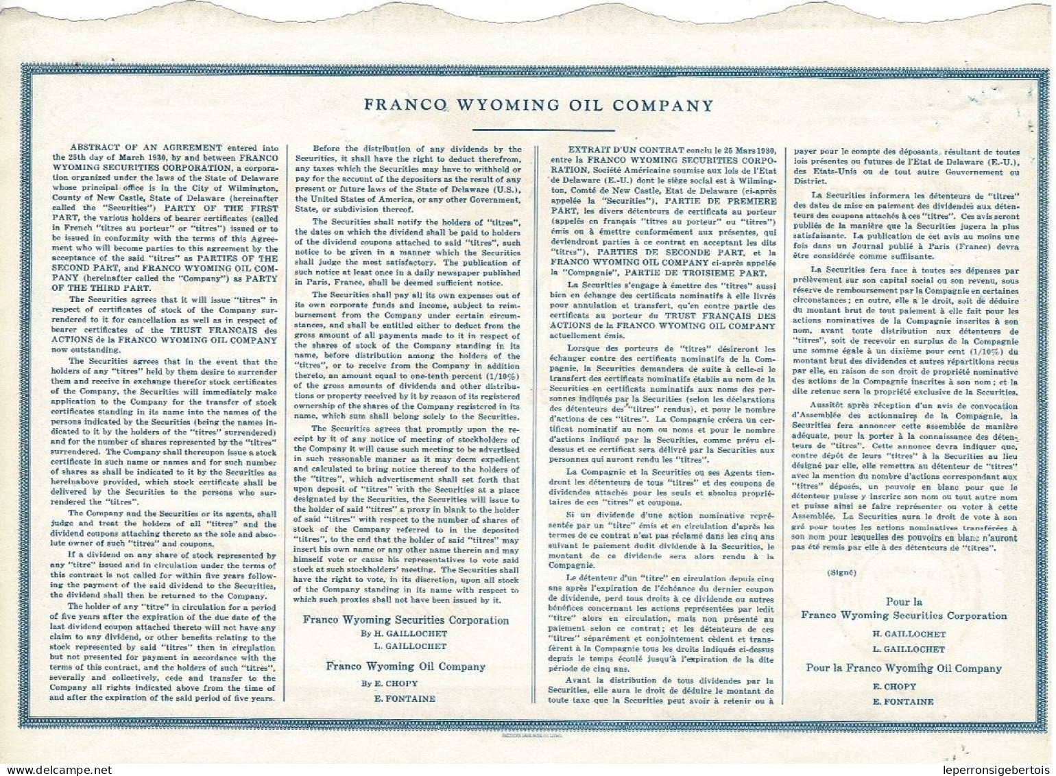 CVA De 1930 - Franco Wyoming Oil Company - Petróleo