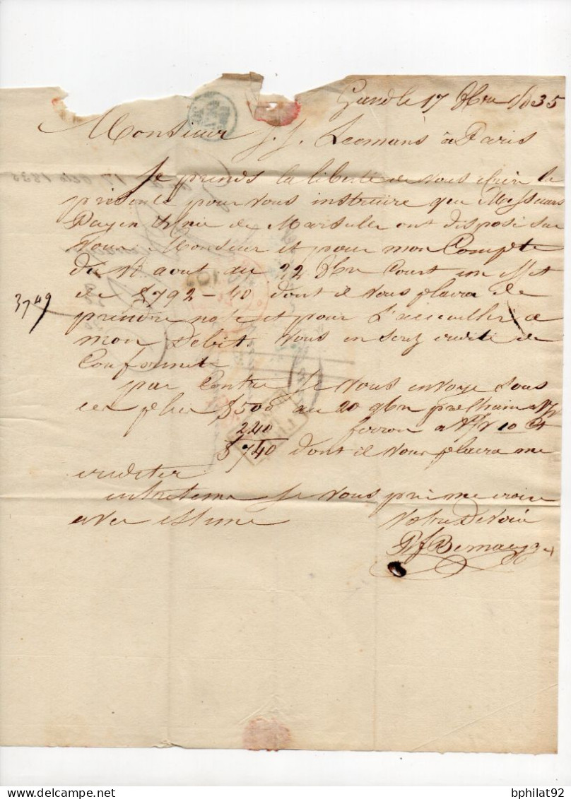 !!! LETTRE DE GAND POUR PARIS DE 1835, MARQUE D'ENTREE BELGIQUE PAR LILLE - 1830-1849 (Unabhängiges Belgien)