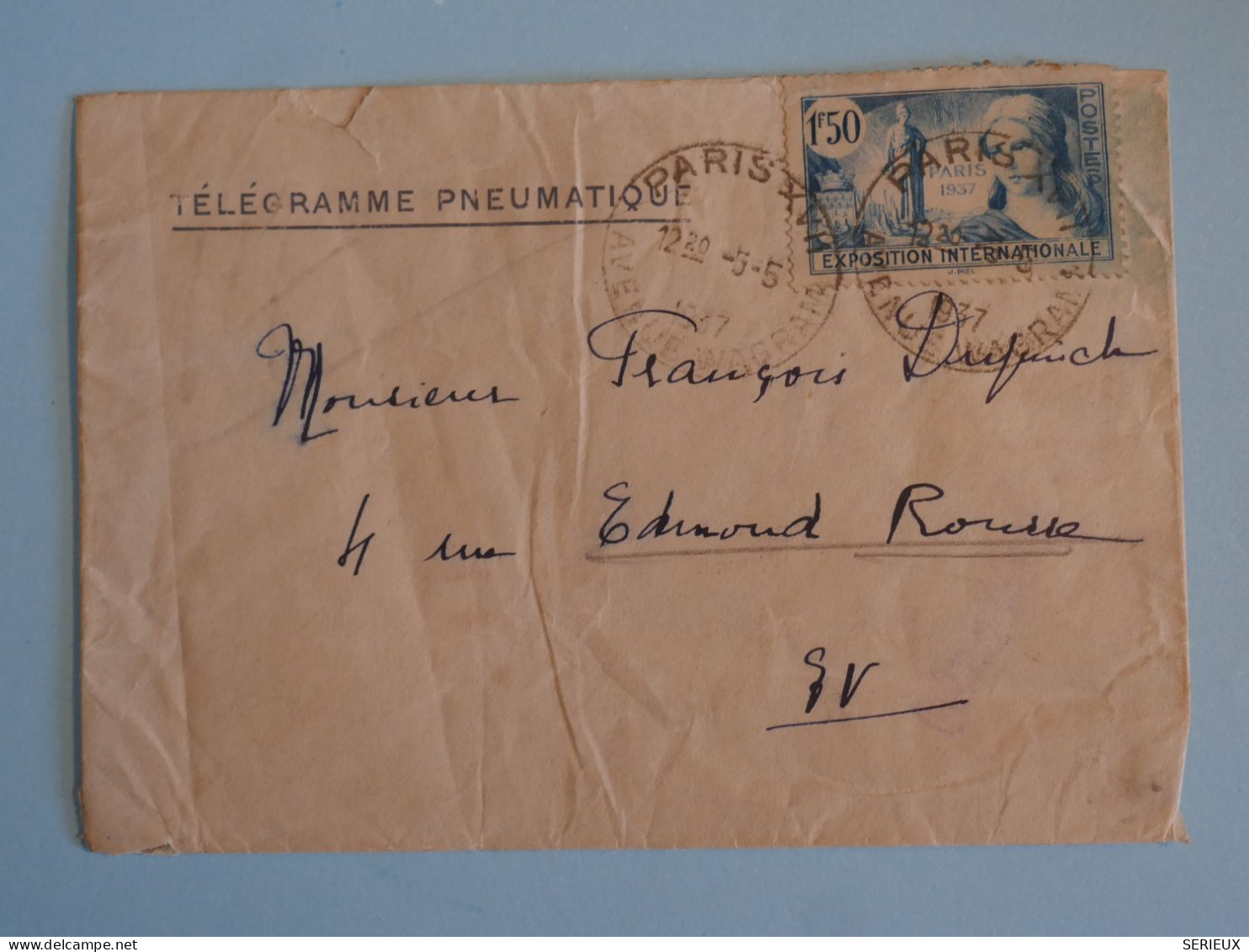 BU1 FRANCE  TELEGRAMME  PNEUMATIQUE   1937 PARIS+ AFF. PLAISANT + - 1927-1959 Cartas & Documentos