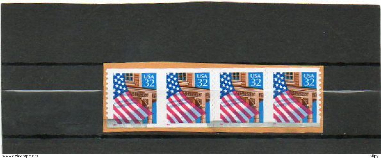 ETATS-UNIS   4 Timbres 32 C Se Tenant  1996    Y&T : 2523   Roulette     Sur Fragment  Oblitérés - Coils & Coil Singles