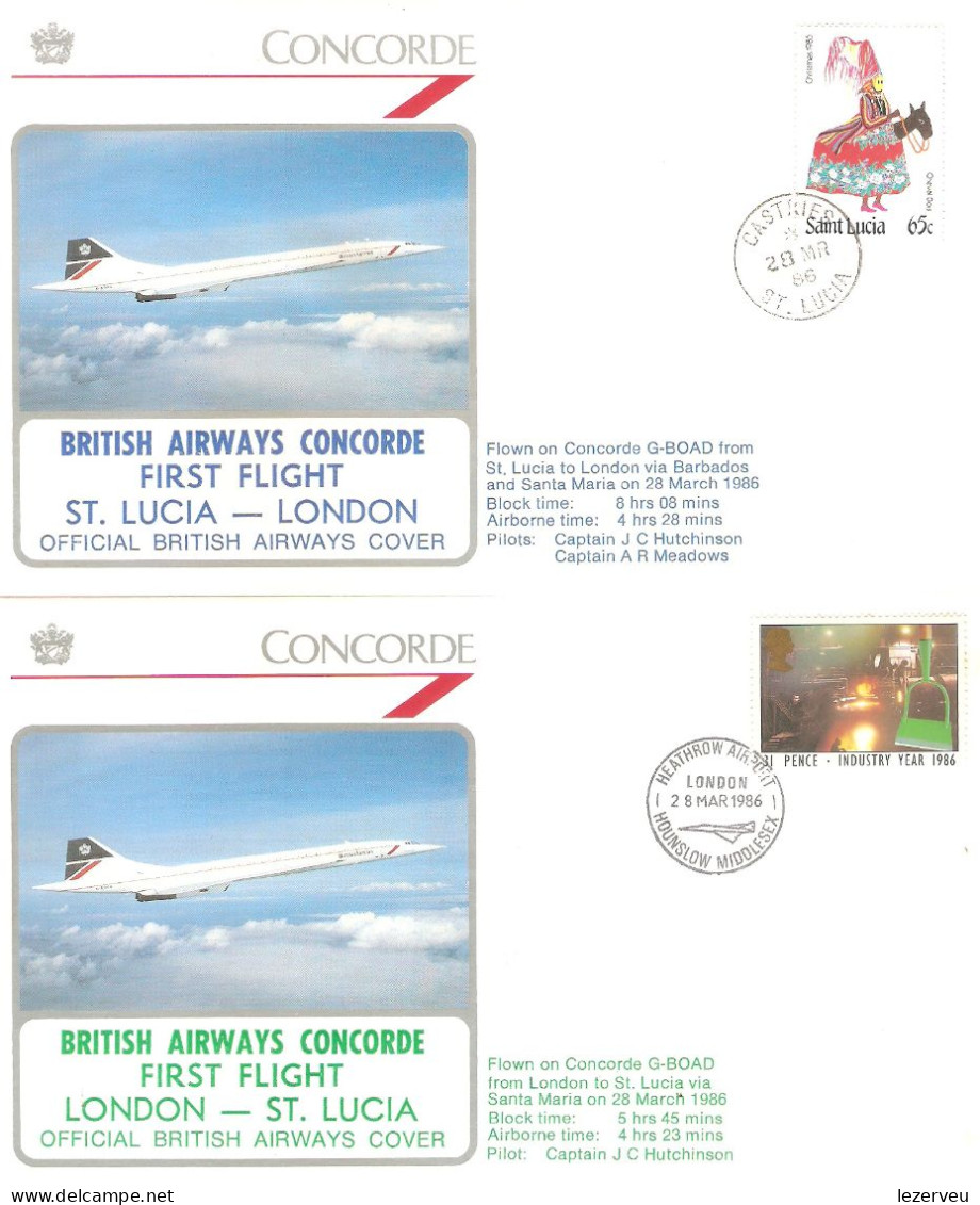 CONCORDE PREMIER 1er VOL FIRST FLIGHT BRITISH AIRWAYS LONDON ST LUCIA LONDON 1986 - Altri & Non Classificati