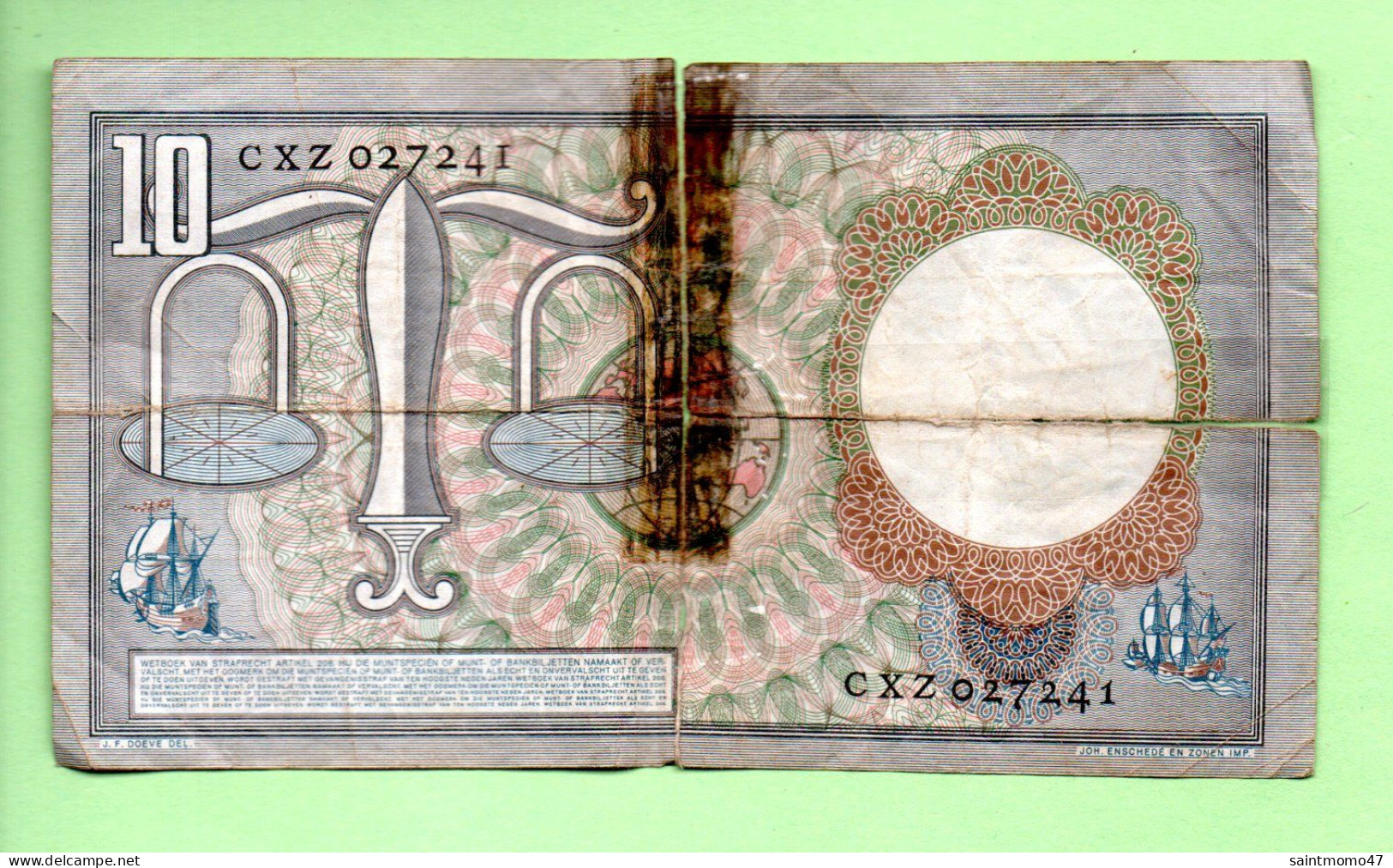 BILLET . PAYS-BAS . DE NEDERLANDSCHE BANK . 10 GULDEN 23/03/1953 . " HUGO DE GROOT " - Réf. N°12789 - - 10 Gulden