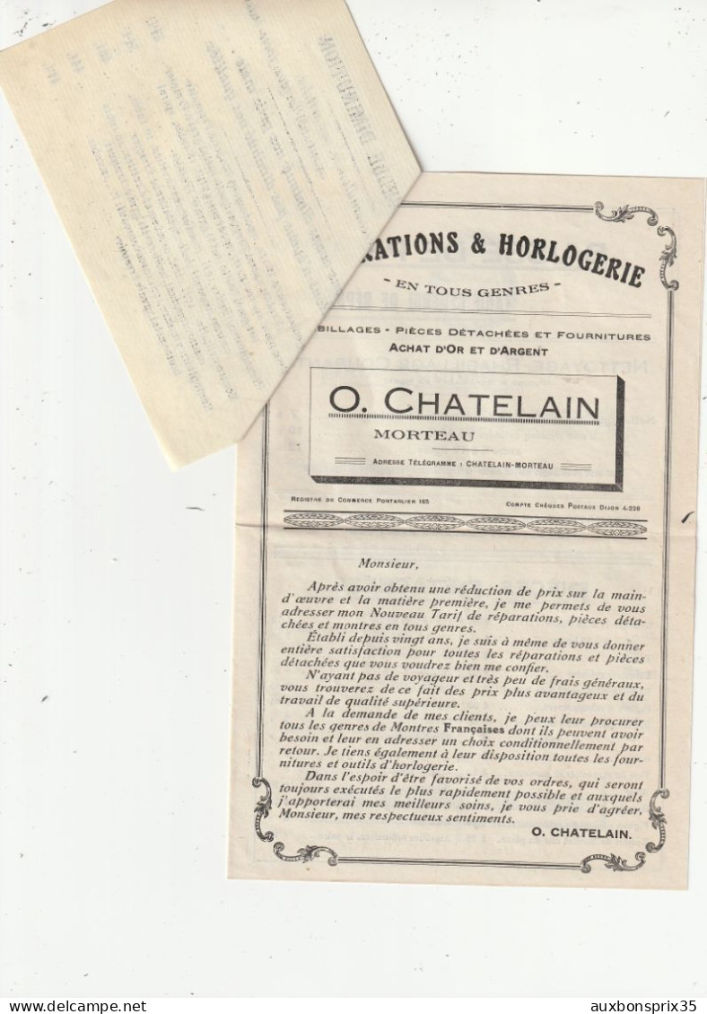 PUBLICITE REPARATIONS ET HORLOGERIE - O. CHATELAIN - MORTEAU - 25 - Publicités