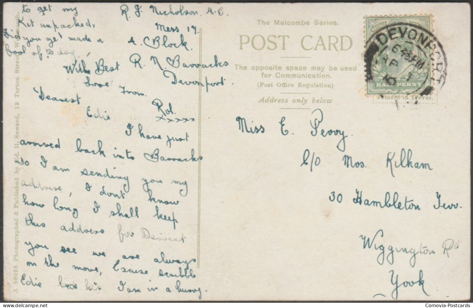 Alexander Gardens, Weymouth, Dorset, 1910 - Seward Postcard - Weymouth