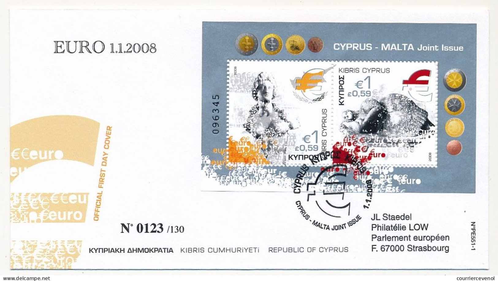 MALTE / CHYPRE - 2 Enveloppes FDC - Emission Commune EURO 11.2008 - - Malta