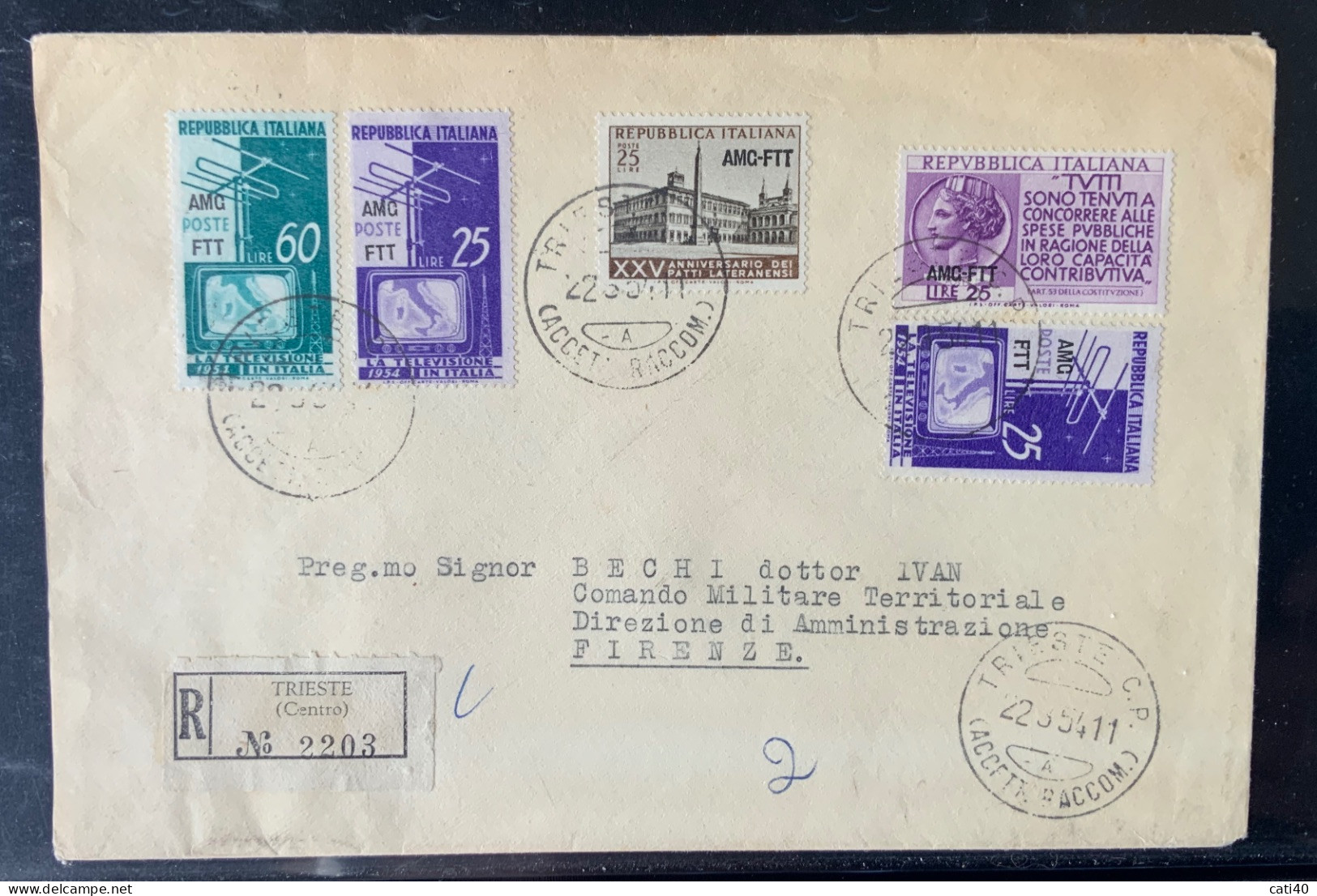 TRIESTE AMG-FTT RACCOMANDATA PER FIRENZE DEL 22/3/54 - Storia Postale