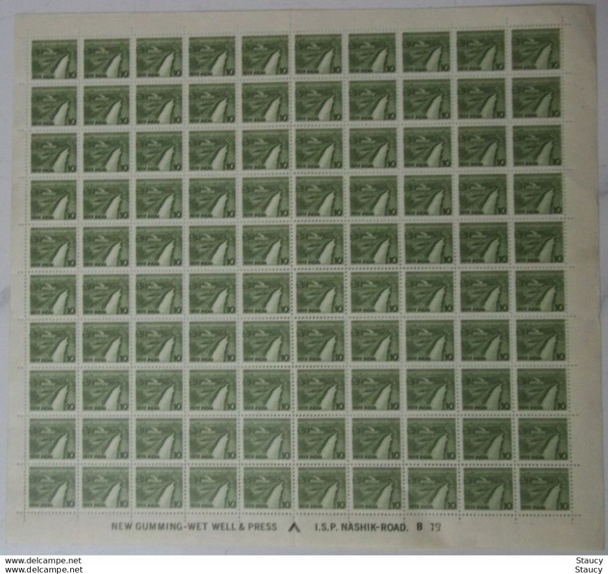 India 1981-1982 Definitive 6th Series Minor Irrigation 10p (Full Sheet) – 100 Stamps MNH - Blocs-feuillets