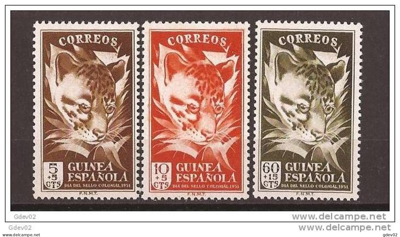 GUI306SCSF-L4018PC-TESPCOLGUI.Guinea Guinee GUINEA ESPAÑOLA  DIA DEL SELLO.Geneta. 1951( Ed 306/8**) Sin Charnela LUJO - Guinea Española