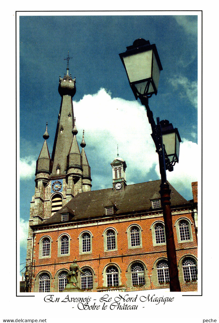 N°105316 -cpsm Solre Le Château -l'hôtel De Ville Et L'église- - Solre Le Chateau