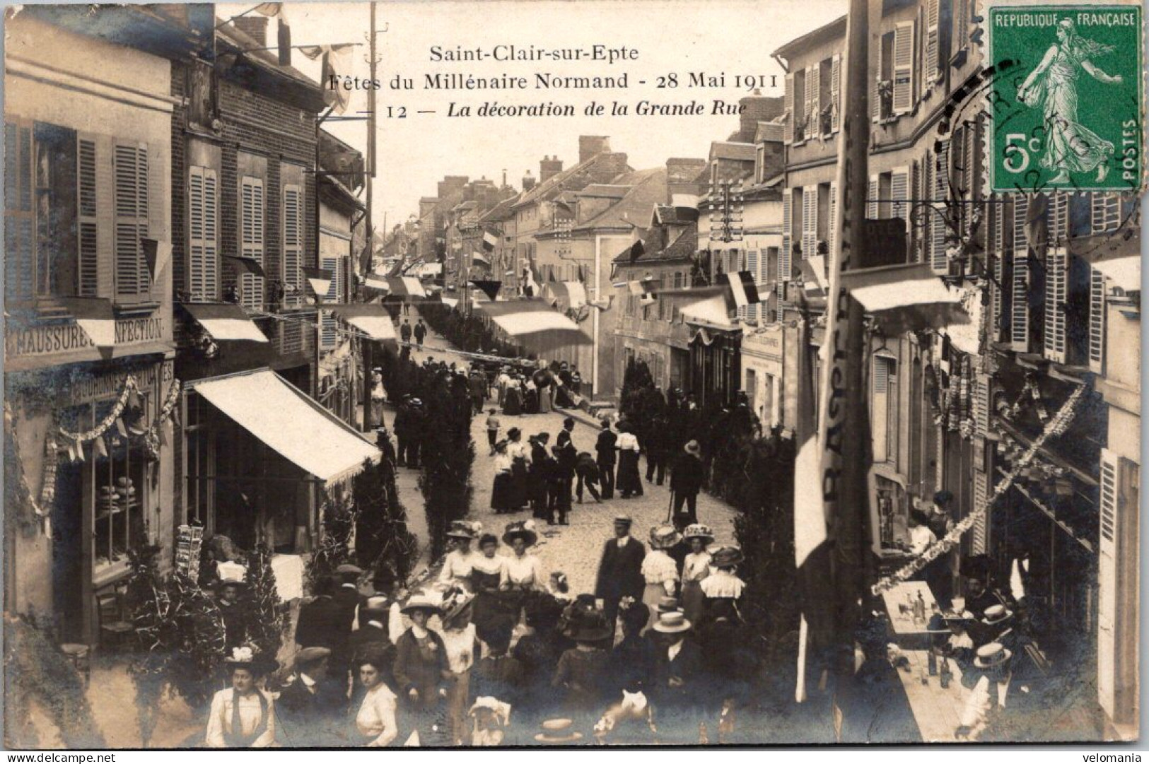 S13334 Cpa 95 Saint Clair Sur Epte - Fêtes Du Mllénaire Normand 1911 - La Décoration De La Grande Rue - Saint-Clair-sur-Epte