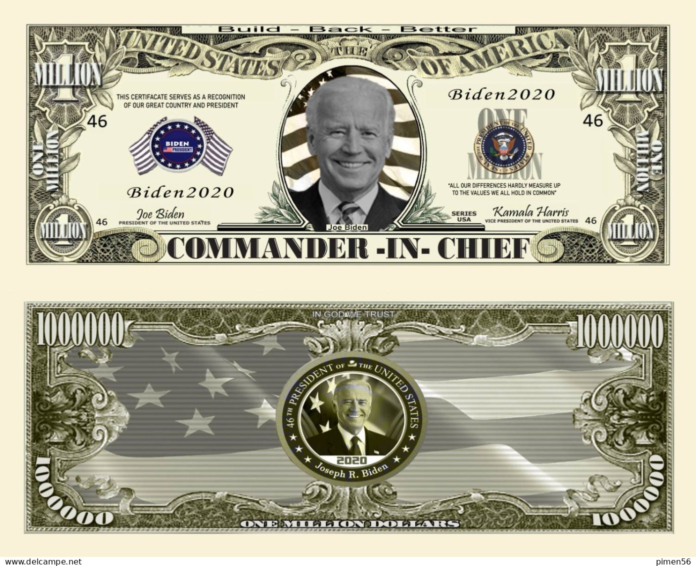 USA - FANTASY NOTE -  JOE  BIDEN , COMMANDER  IN  CHIEF  - UNC - Other & Unclassified