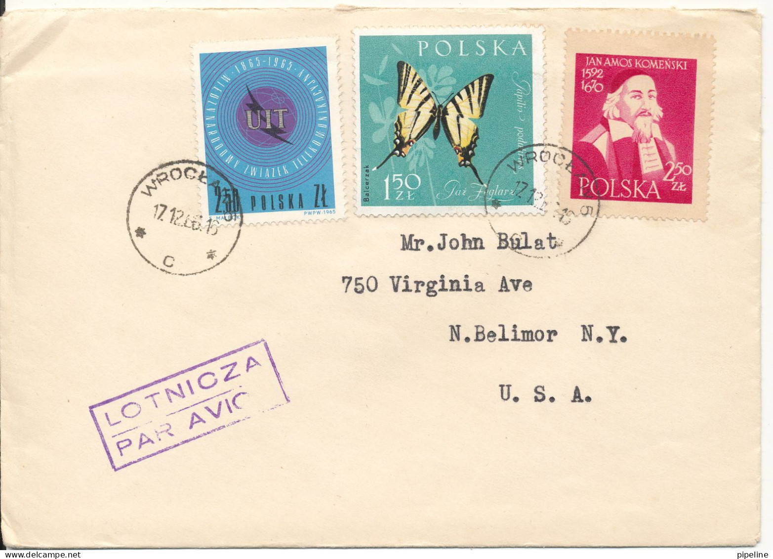 Poland Cover Sent To USA Wroclaw 17-12-1966 Topic Stamps - Brieven En Documenten