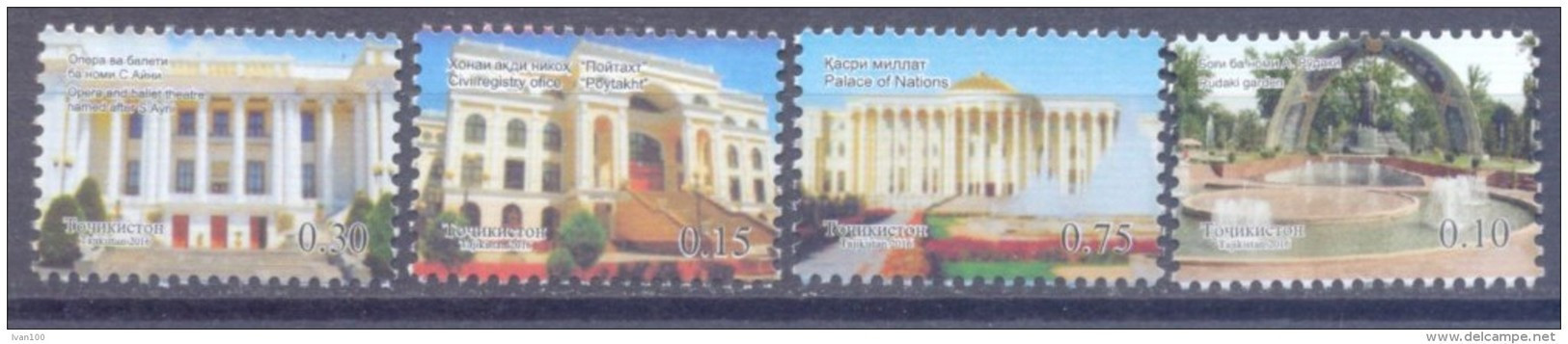 2016. Tajikistan, Definitives, Architecture, 4v Perforated, Mint/** - Tadjikistan