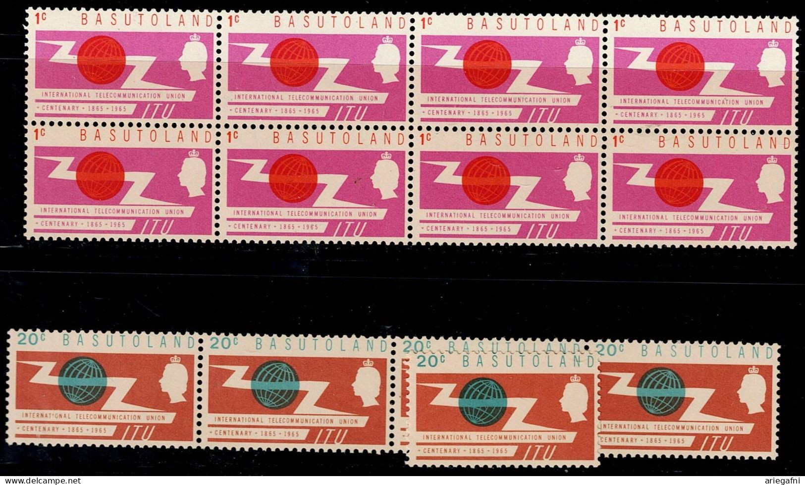 BASUTOLAND 1965 100 YEARS INTERNATIONAL TELECOMMUNICATION UNION STRIP OF 5 MI No 95-6 MNH VF!! - 1965-1966 Interne Autonomie