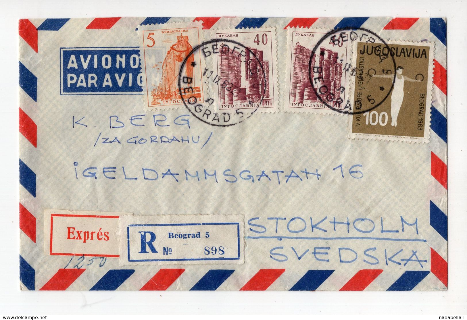 1963. YUGOSLAVIA,SERBIA,BELGRADE,EXPRESS,RECORDED AIRMAIL COVER TO SWEDEN,STOCKHOLM - Airmail