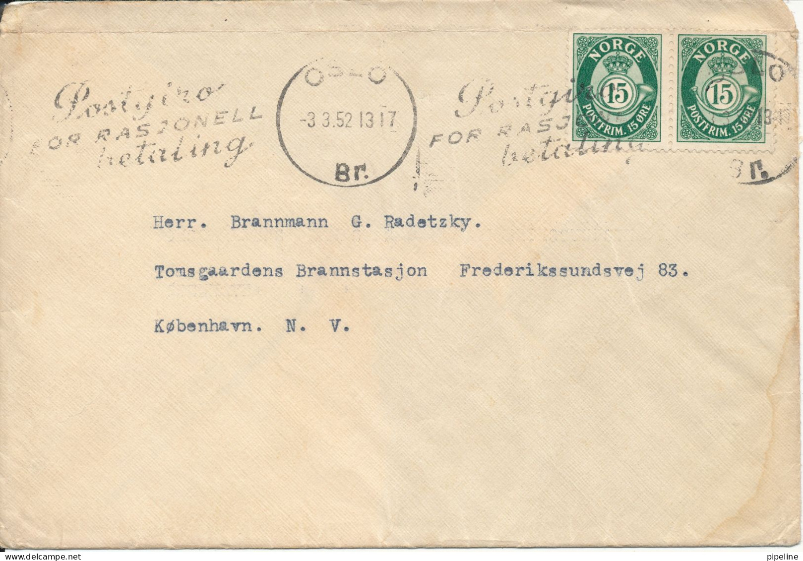 Norway Cover Sent To Denmark Oslo 3-3-1952 - Briefe U. Dokumente