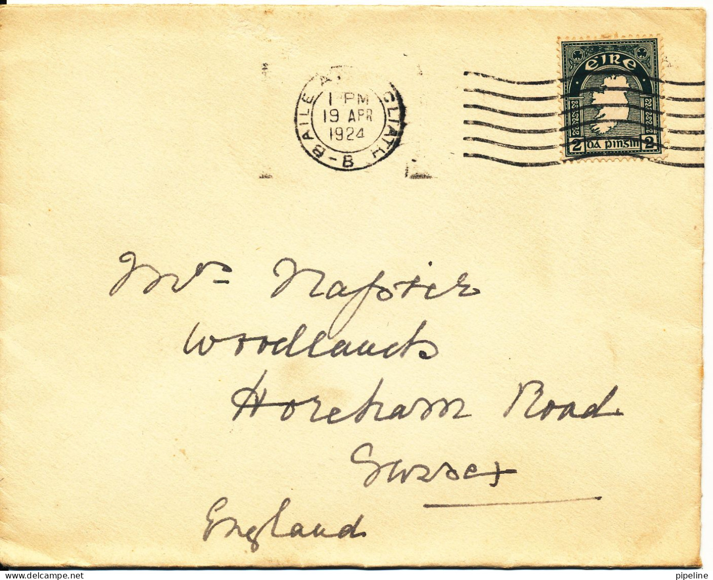 Ireland Cover Sent To England Baile Atha Cliath 19-4-1924 Single Franked - Lettres & Documents