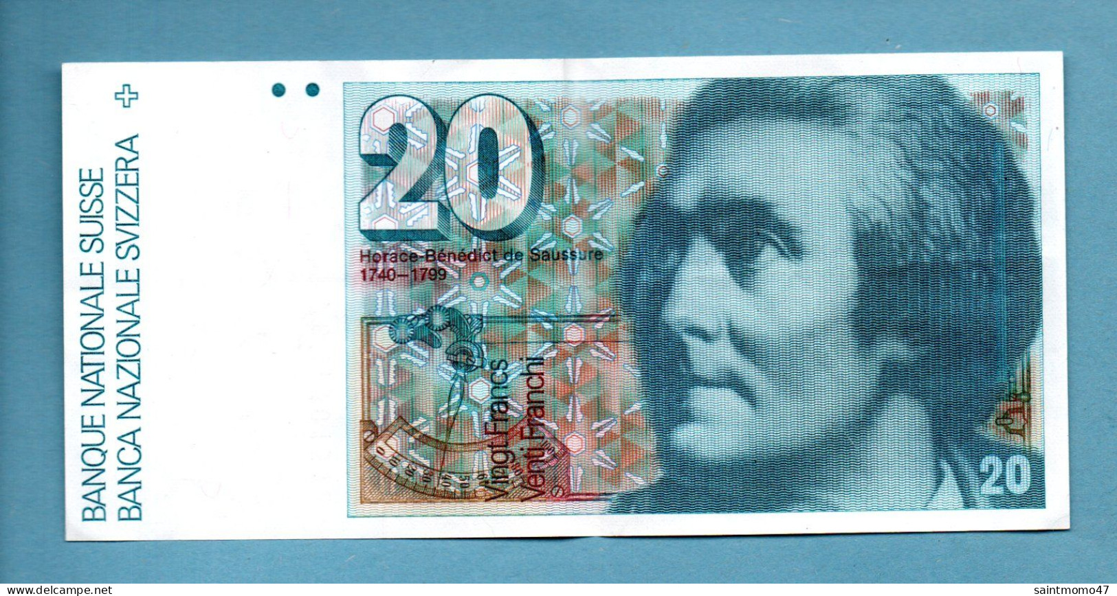 SUISSE . BILLET . BANQUE NATIONALE SUISSE 20 FRANCS . HORACE-BÉNÉDICT DE SAUSSURE - Réf. N°12808 - - Schweiz