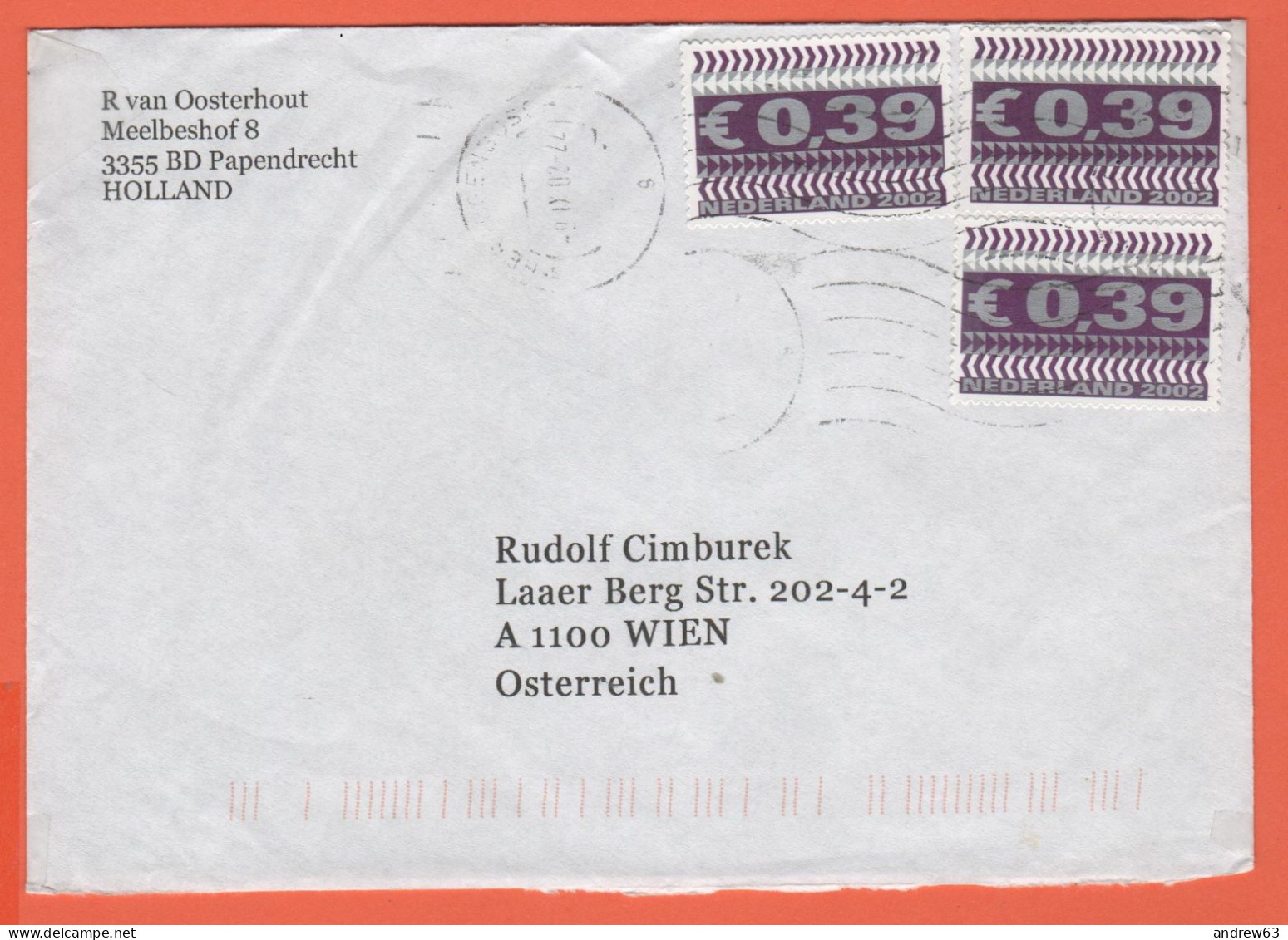 OLANDA - NEDERLAND - Paesi Bassi - 2002 - 3 X 0,39€ - Viaggiata Da 's-Hertogenbosch Per Wien, Austria - Cartas & Documentos