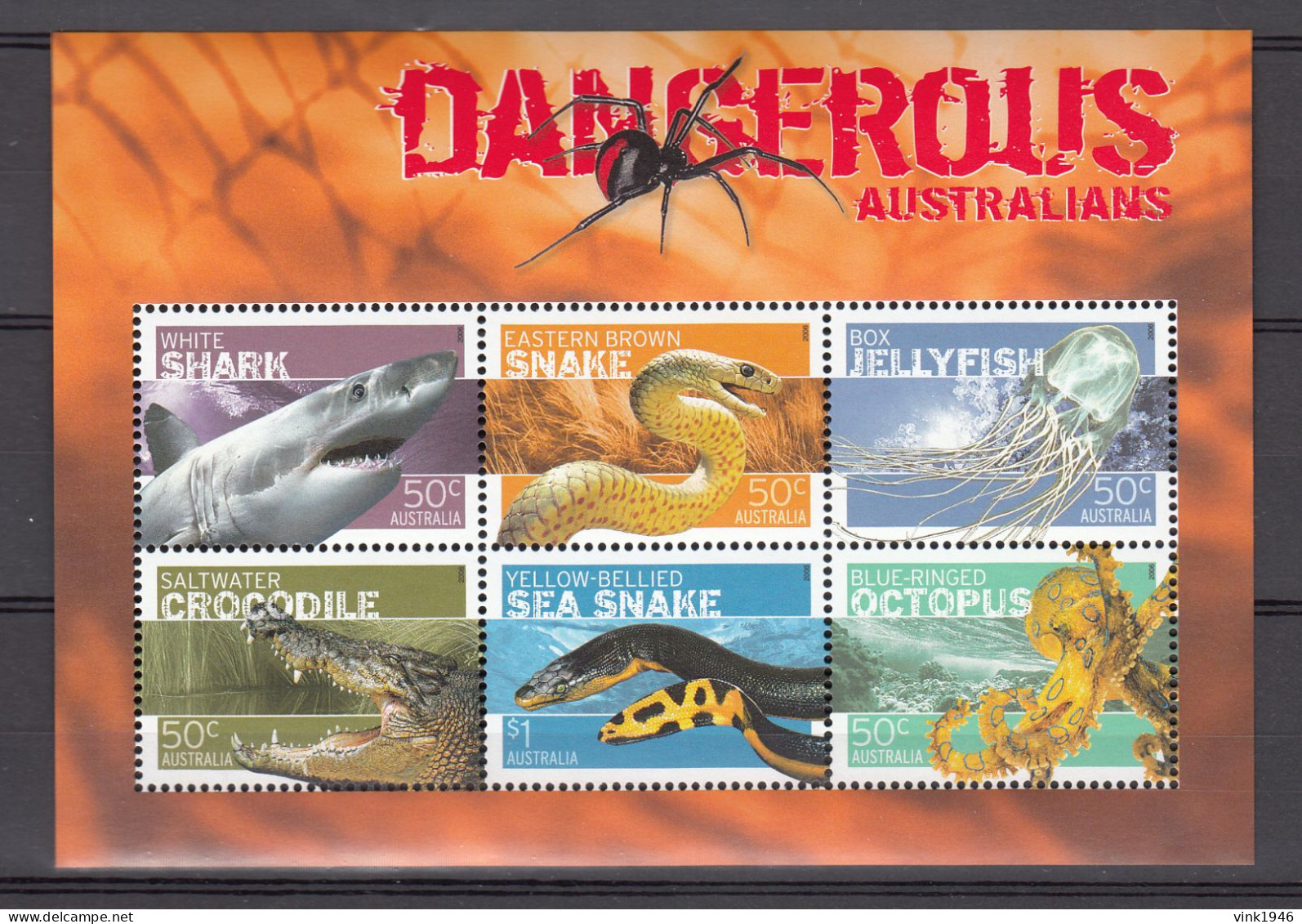 Australia 2006,Dangerous Australians,shark,snake,jellyfish,crocodile,octopus,MNH/Postfris(L4183) - Serpents