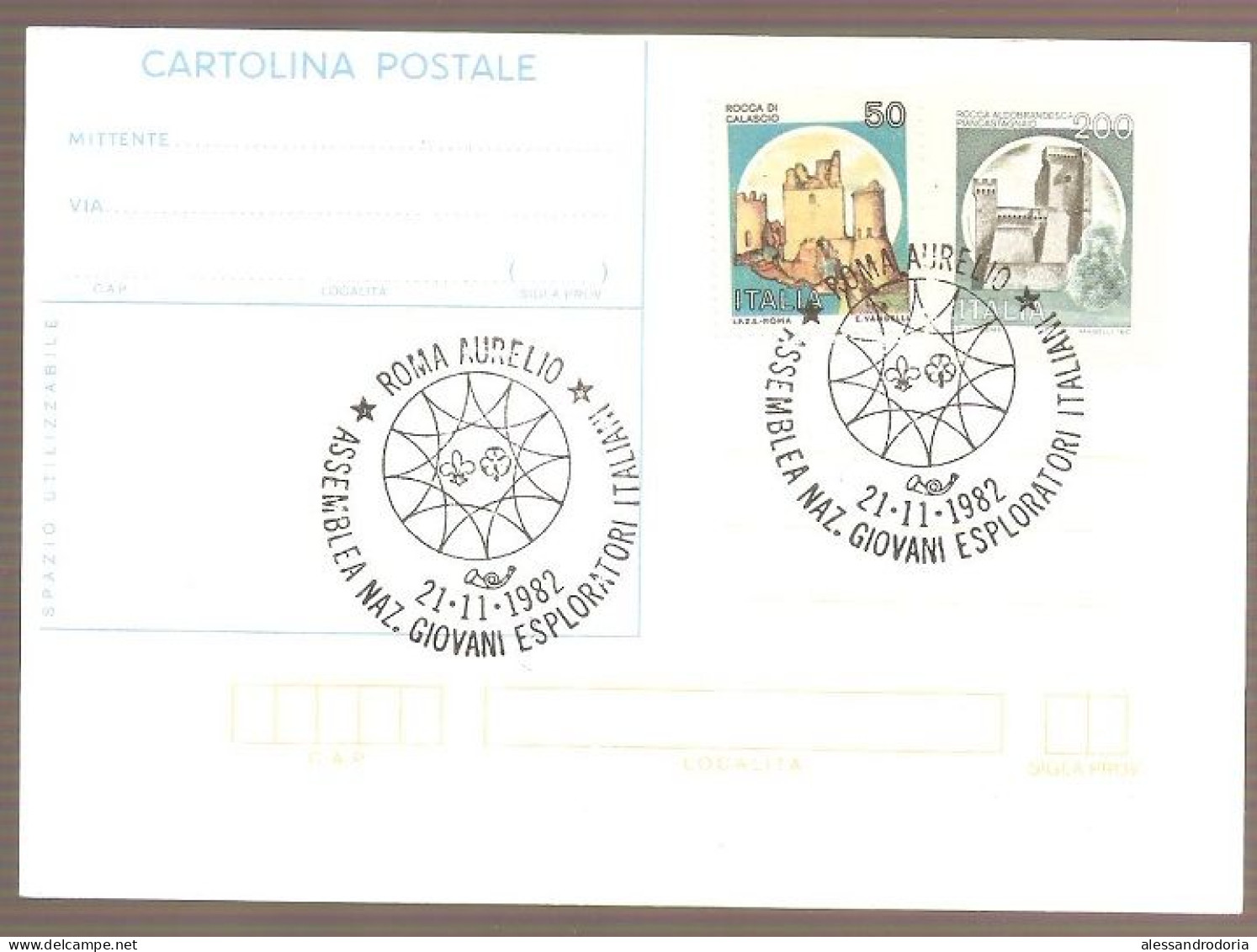 Cartolina Postale Roma Aurelio 21.11.1982 Assemblea Naz.Giovani Esploratori Italiani Francobolli Rocca Di Calascio 50 - Verzamelingen