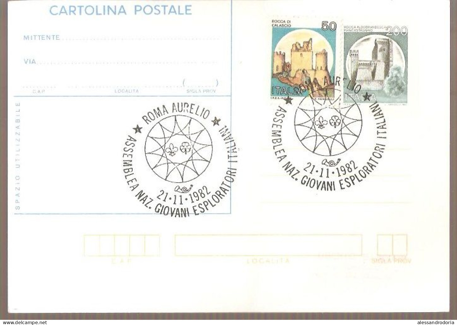 Cartolina Postale Roma Aurelio 21.11.1982 Assemblea Naz.Giovani Esploratori Italiani Francobolli Rocca Di Calascio 50 3 - Colecciones & Lotes