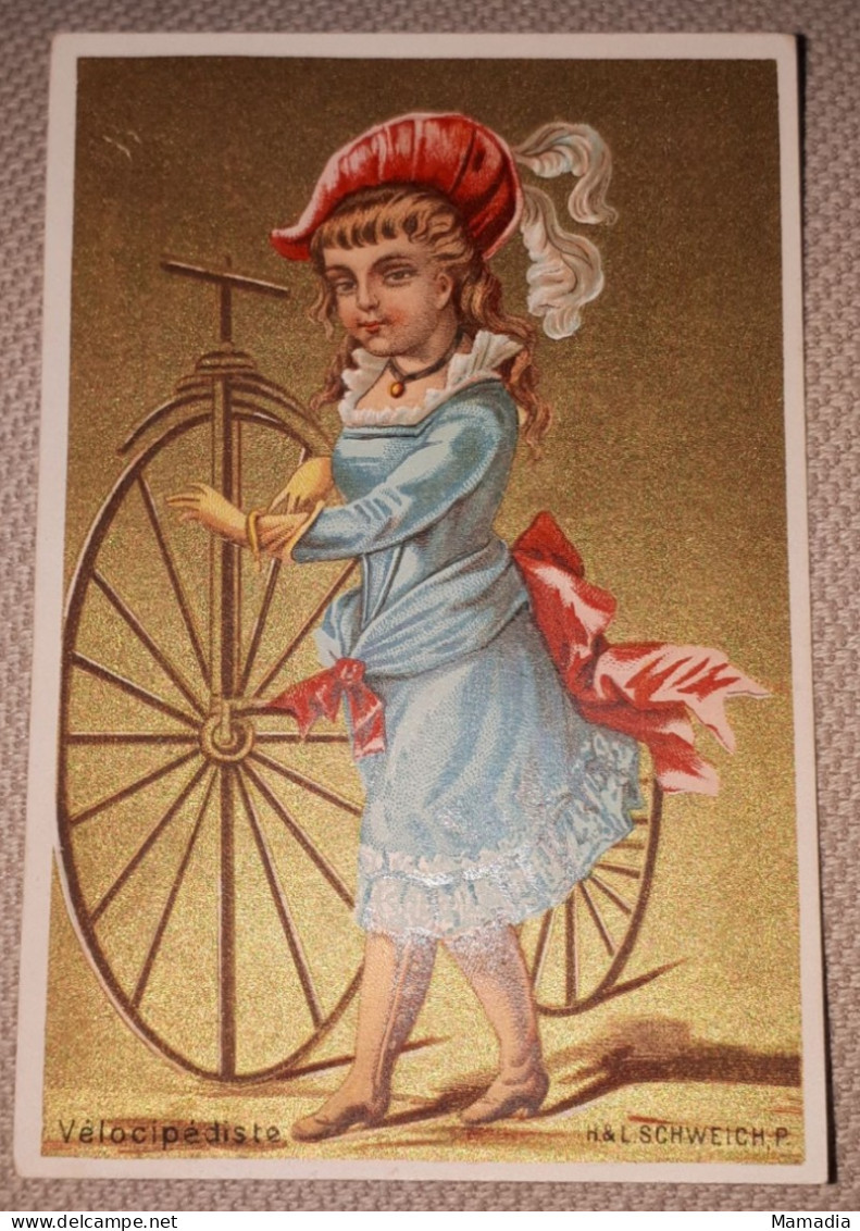 CHROMO VELO MICHAUX CYCLE CYCLISME BON MARCHE CHAUSSURES DALIDET LIBOURNE 1885 - Au Bon Marché