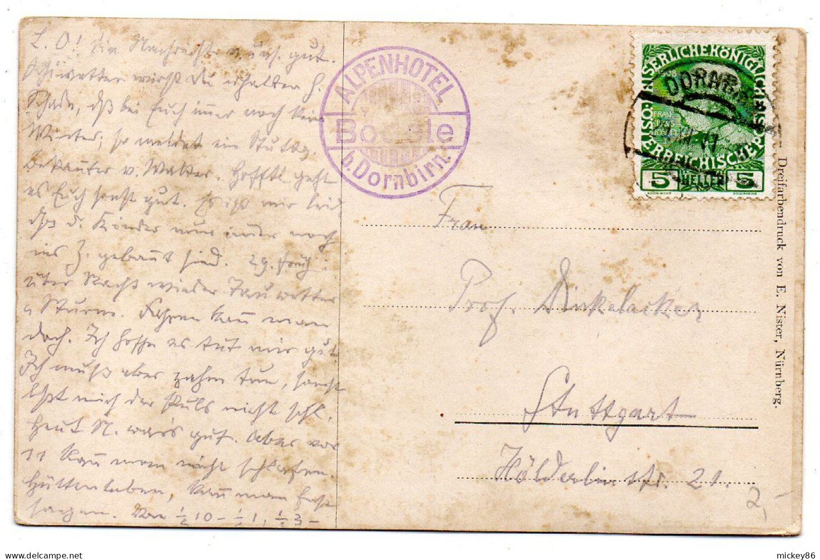 Autriche--DORBIRN--1917-- Boedele Bei Dorbirn -Blick Gegen Den Bregenzerwald.......timbre....cachet - Dornbirn