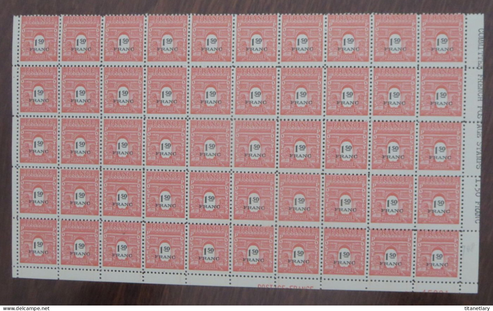 TYPE ARC DE TRIOMPHE -  1,50 Fr - Planche De 50 Timbres Neufs FRANCE / 1945 / Y&T N° 708 - 1944-45 Triomfboog