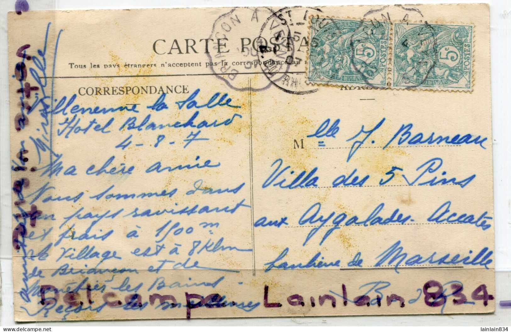 - 134  BRIANCON - ( H. -A . ) - Vue Générale Ville Forte La Plus Haute Du Continent, écrite, 1907, Coins Ok, TBE, Scans. - Briancon