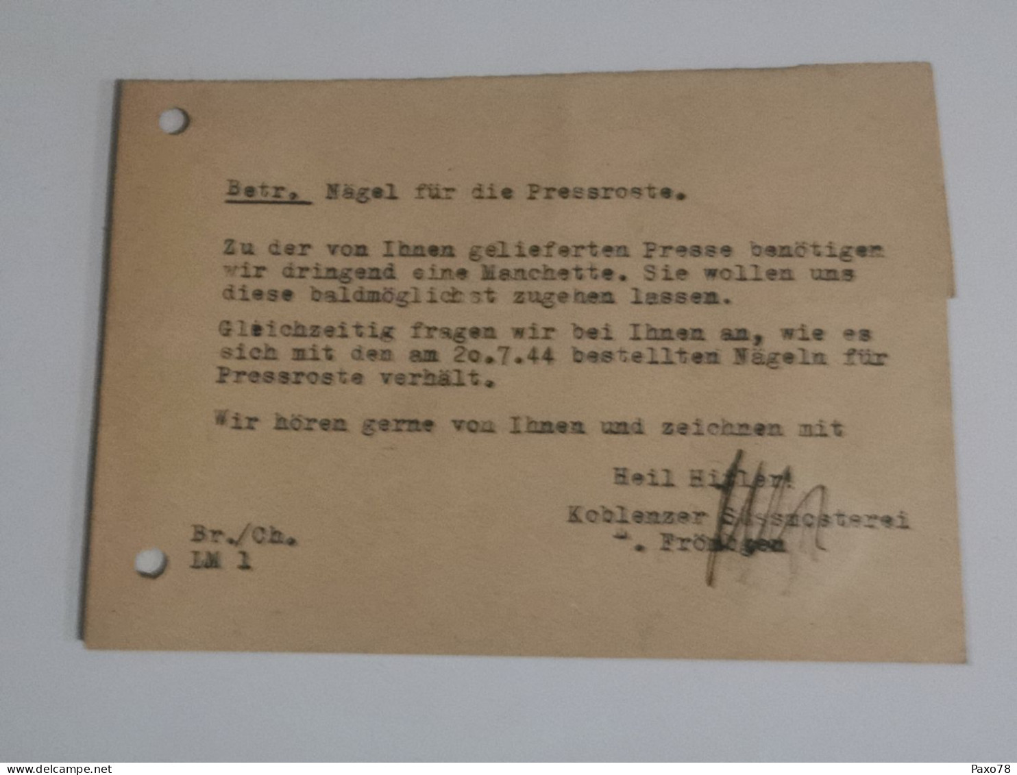 Entier Postaux, Koblenzer Sussmosterei, Rheinbrohl 1944 - Cartas & Documentos