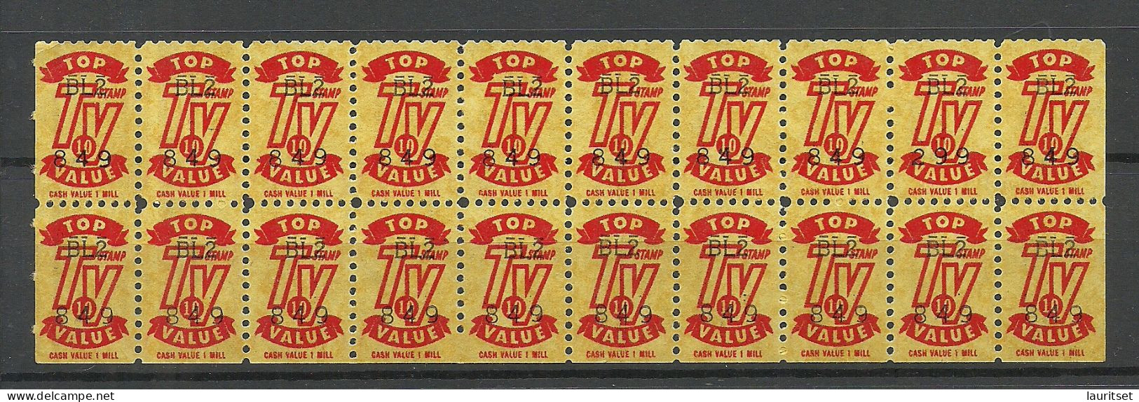 USA Vignettes Cash Value 1 Mill Profit Stamp TV As 20-block MNH - Ohne Zuordnung