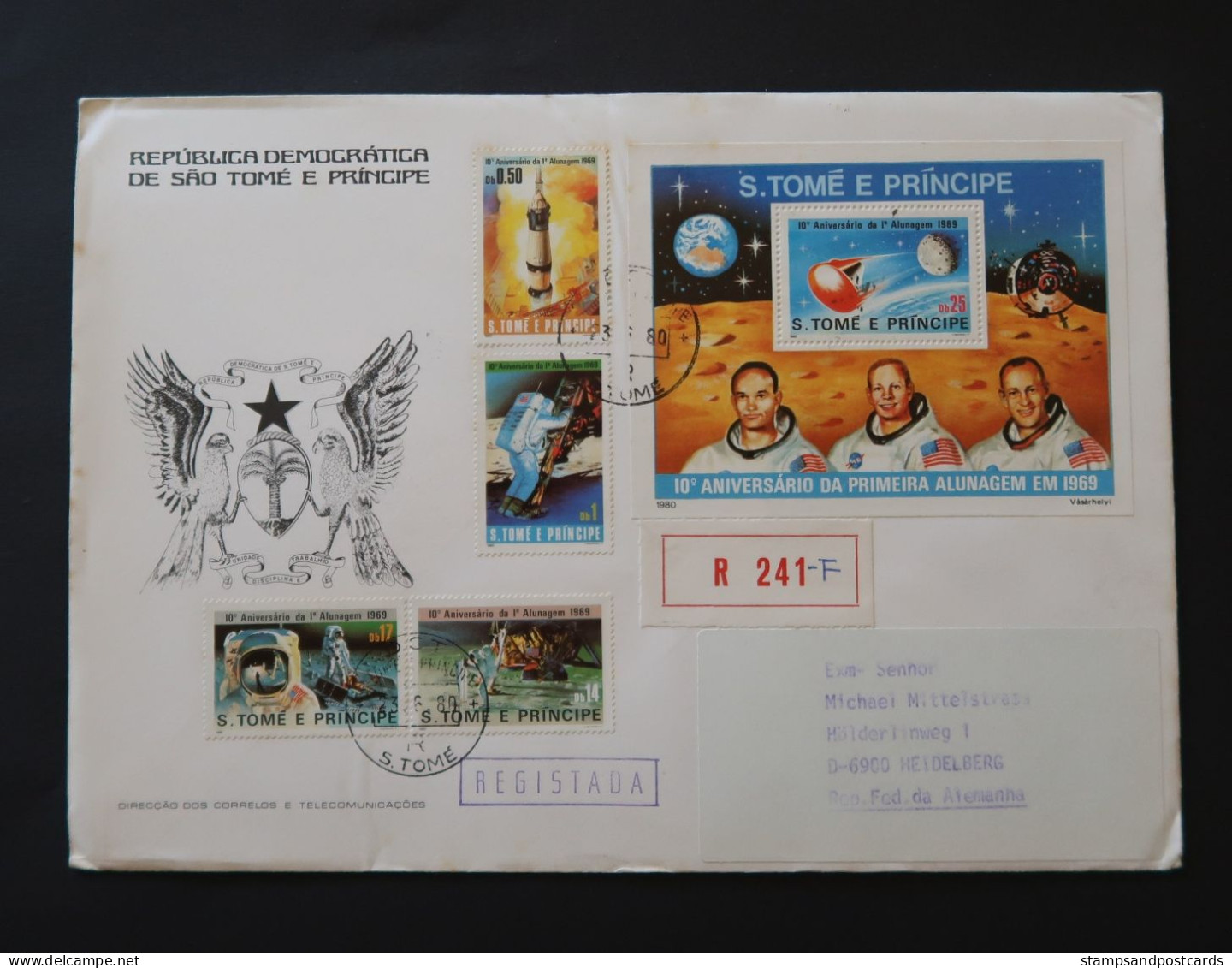 Sao Tome Et Principe Lettre Recommandé 1980 Espace Anniversaire Alunissage Space Moon Landing Anniv. St Thomas & Prince - Africa