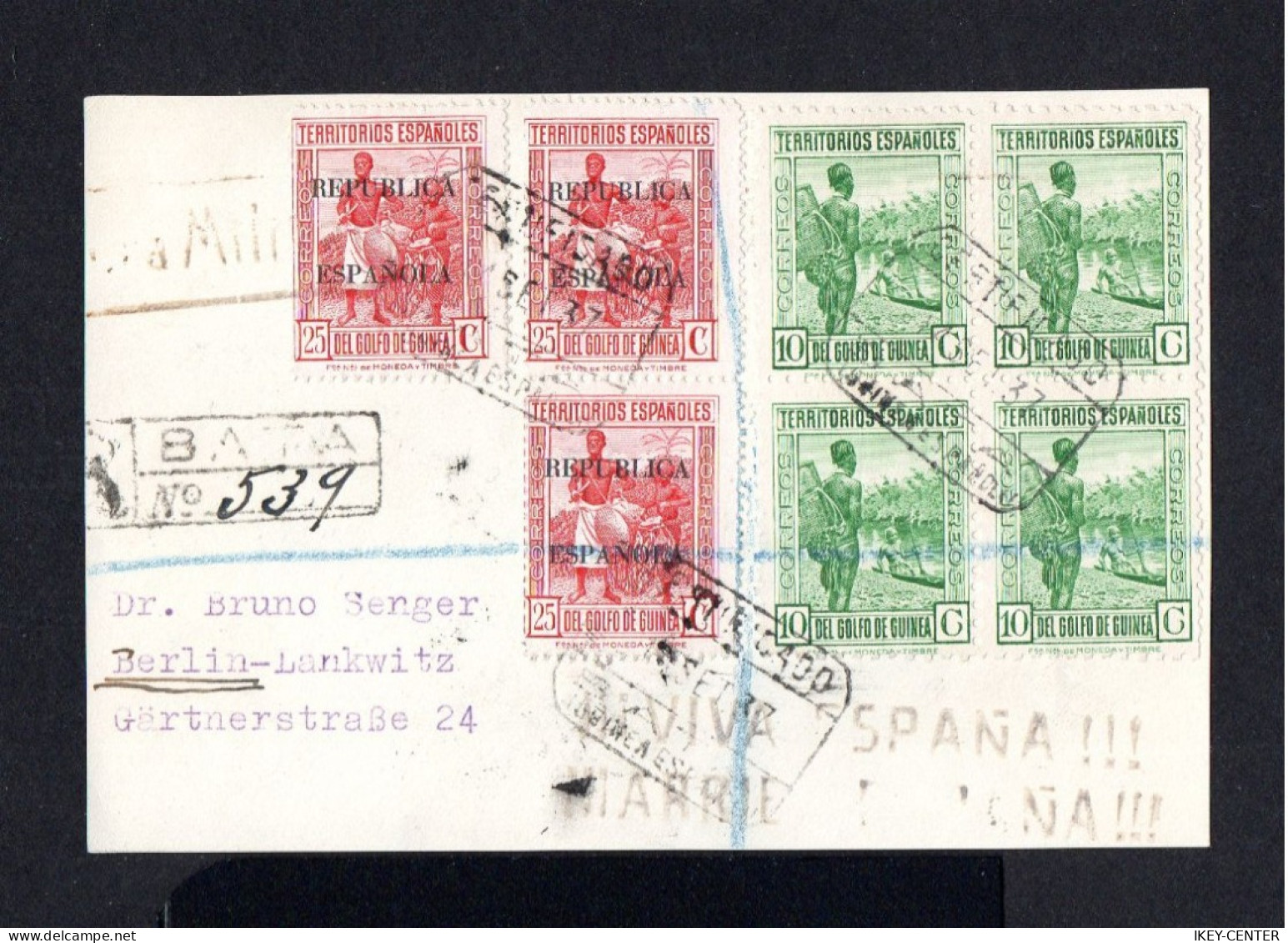 S5034-SPANISH GUINEA-.REGISTERED Censor FRONT COVER BATA To BERLIN (germany).1937.WWII.SPANISH COLONIES - Guinea Española