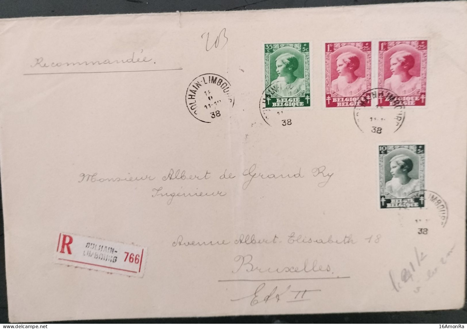 N°458-460-463(2)  Affranchissement JOSEPHINE CHARLOTTE à 2Fr.45 Obl. Sc DOLHAIN-LIMBOURG Sur Lettre Recommandée Du 18-II - Storia Postale