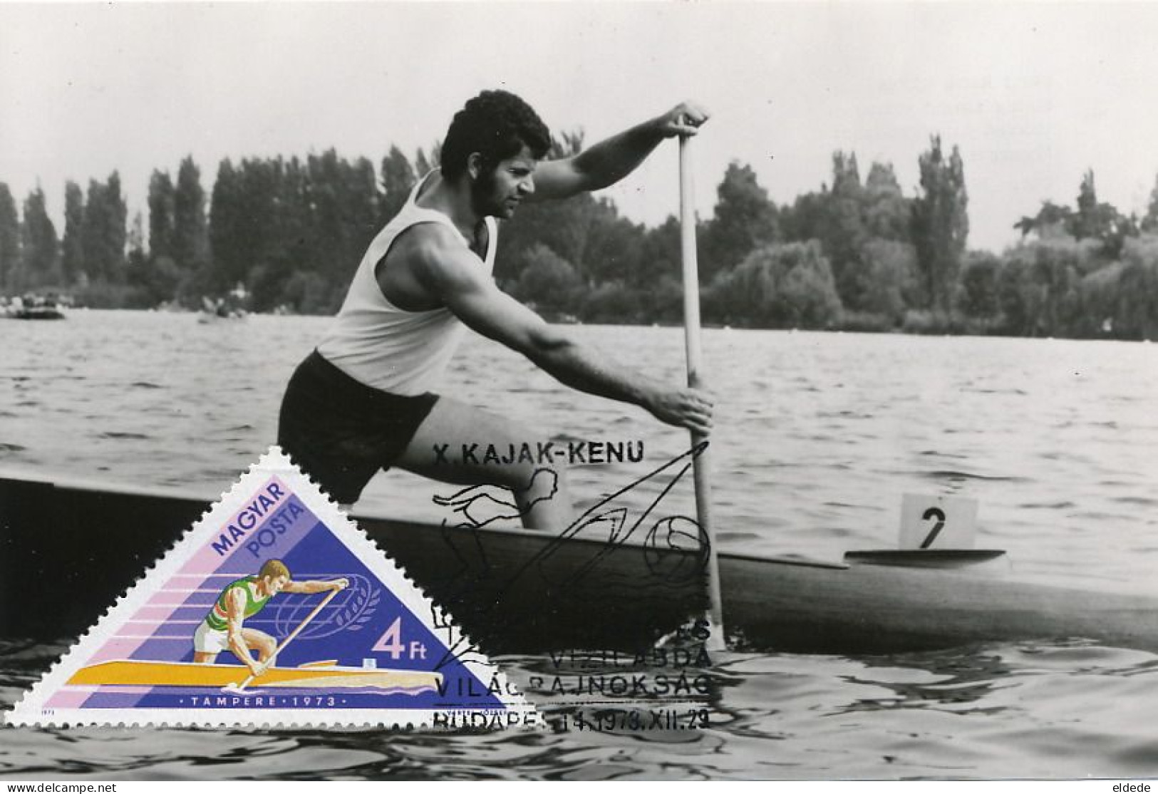 Real Photo Maximum Card ( Same Stamp As The View ) Men Single Canoe Budapest 1973 - Rowing