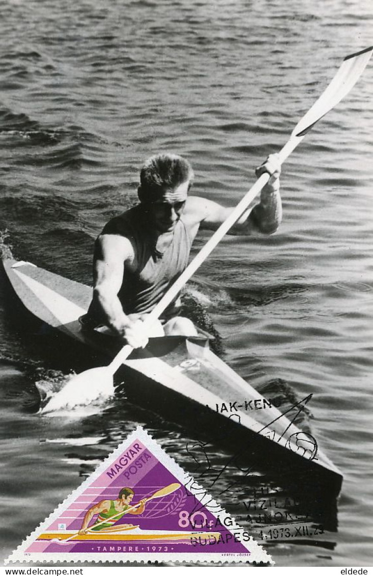 Real Photo Maximum Card ( Same Stamp As The View ) Kayak Single  Budapest 1973 - Roeisport