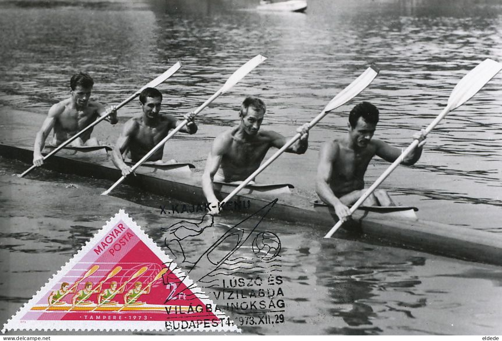 Real Photo Maximum Card ( Same Stamp As The View ) Men Four Kayak   Budapest 1973 - Canottaggio