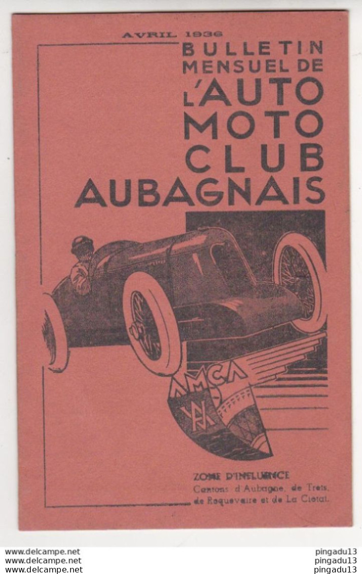 Au Plus Rapide Bulletin Avril 1936 Aubagne Auto Moto Publicité Commerces Aubagnais Garage Panhard Rosengart - Moto