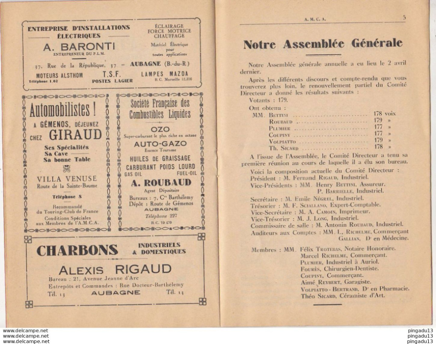 Au Plus Rapide Bulletin Avril 1936 Aubagne Auto Moto Publicité Commerces Aubagnais Garage Panhard Rosengart - Motorfietsen