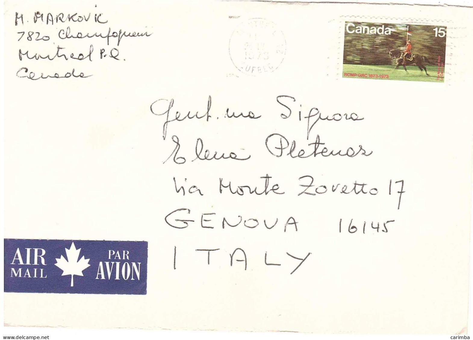 LETTERA PER ITALIA - Storia Postale