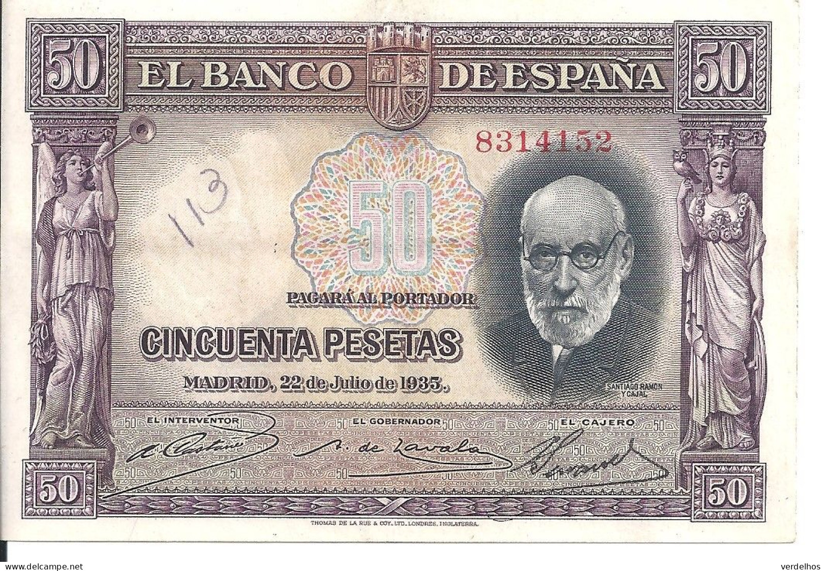 ESPAGNE 50 PESETAS 1935 VF+ P 88 - 50 Peseten