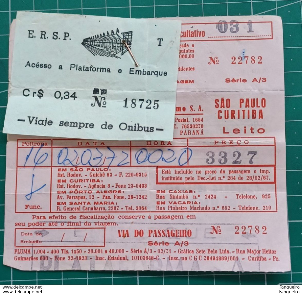 BRAZIL BUS TICKET WITH INVOICE - Monde