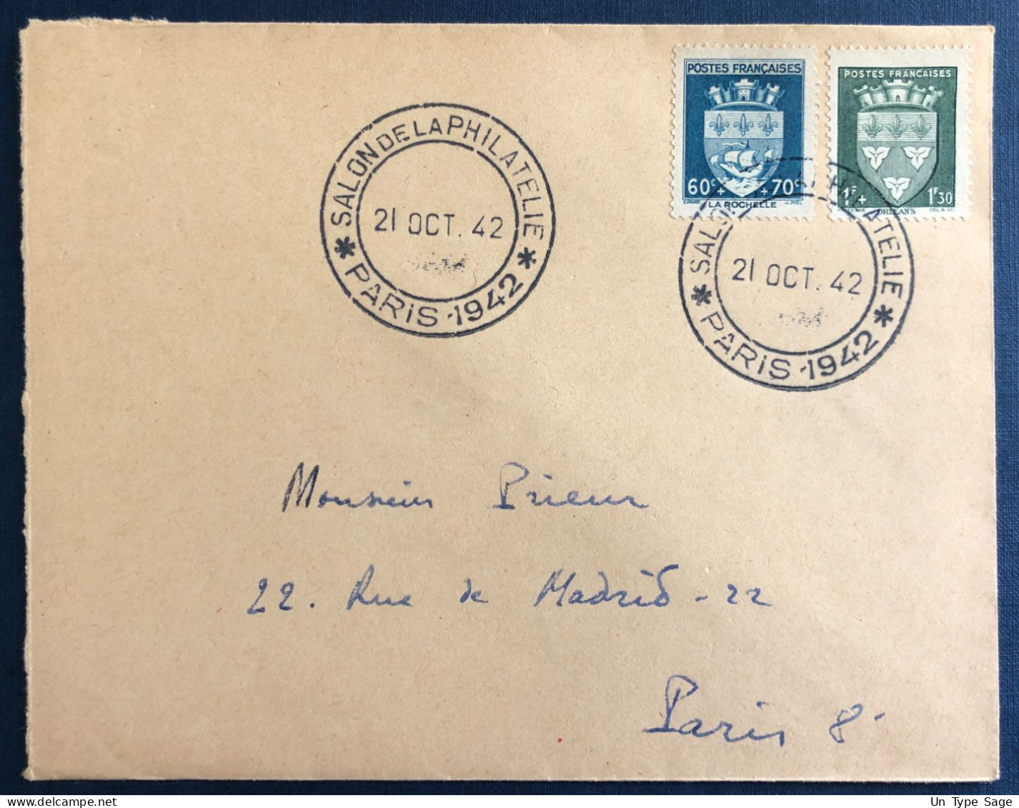 France, N°554 Et 556 Sur Enveloppe, Commémoratif SALON DE LA PHILATELIE PARIS 1942 - (B3024) - Cachets Commémoratifs