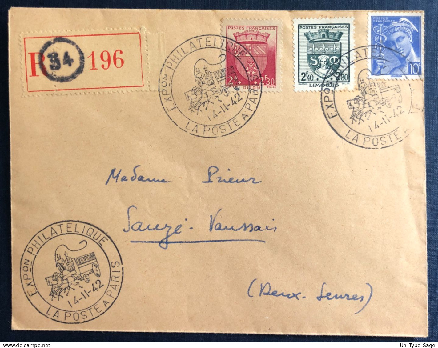 France, N°546, 559 Et 560 Sur Enveloppe, Commémoratif EXPon PHILATELIQUE PARIS 1942 - (B3036) - Cachets Commémoratifs